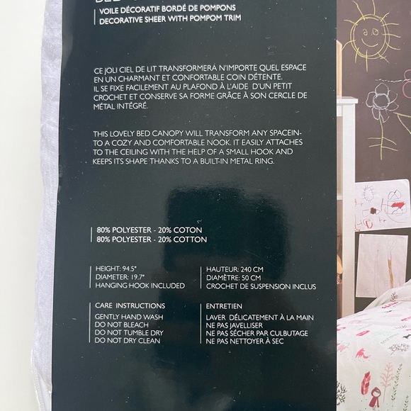 Simons White Bed Canopy with Pom-Pom Trim - Picture 2 of 3